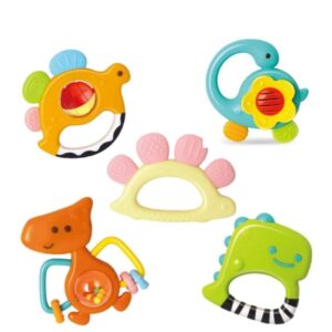 Babyrammelaar en Bijtring Set – Oranje Dier (5-delig)