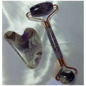 Natuurlijke Amethist Gezichtsroller Steen Massage Set met Gua Sha