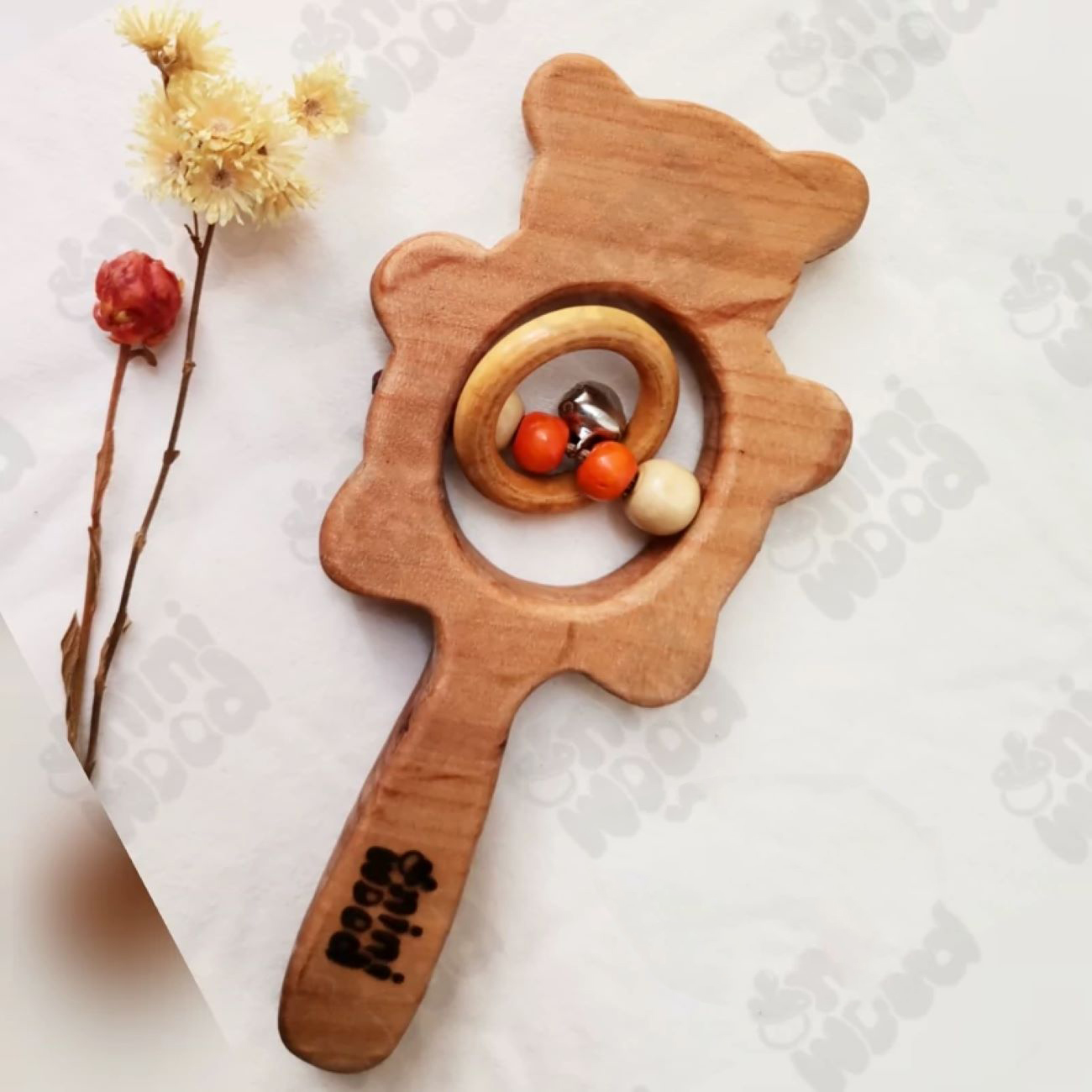 Natuurlijke Houten Baby Rammelaar – Panda Ontwerp