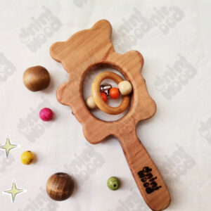 Natuurlijke Houten Baby Rammelaar – Panda Ontwerp