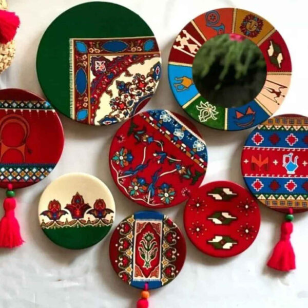 Decoratieve Borden Set – Robijnrood Spiegelbord
