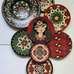 Handbeschilderde Aardewerk Bordenset – Mandala Rood (8 Stuks)