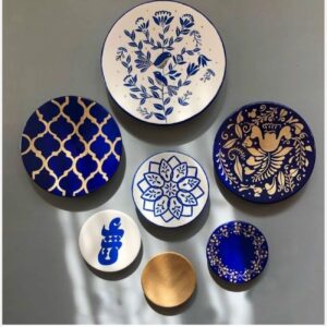 Keramische Wandborden met Blad en Liefde Design — Set van 7