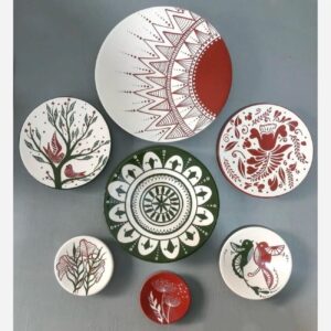 Keramische Wandborden met Zon en Vogel Design — Set van 7