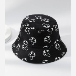 Bucket Hat met Paddenstoelpatroon – Relaxte Pasvorm Zwart