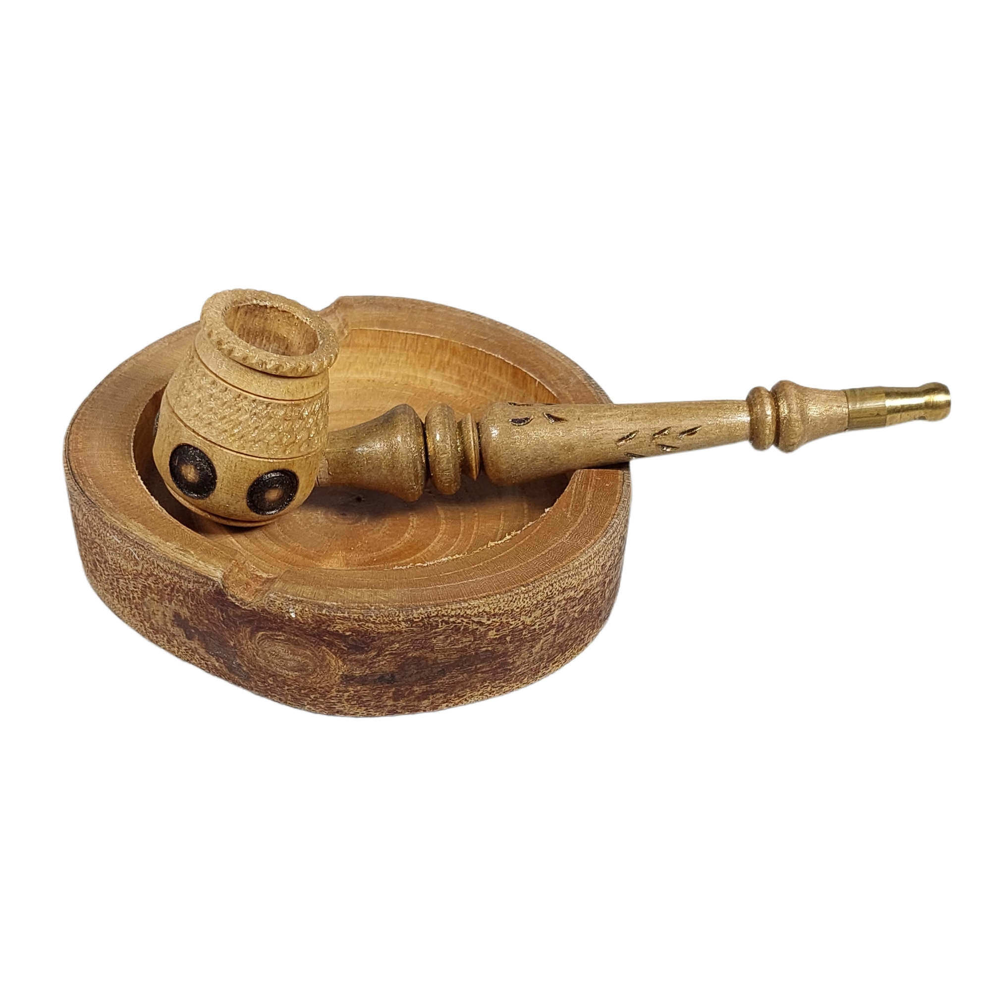 Rustieke Houten Asbak – Uitgehouwen Boomstam Design