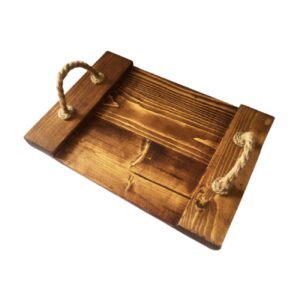 Rustiek Houten Dienblad met Jute Handvatten – Rechthoekig