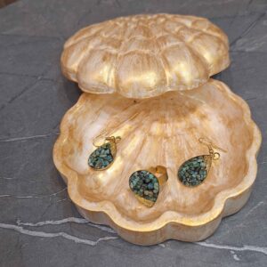 Gouden Schelp Sieradenschaaltje – Kunststeen – Voor Ringen & Sleutels