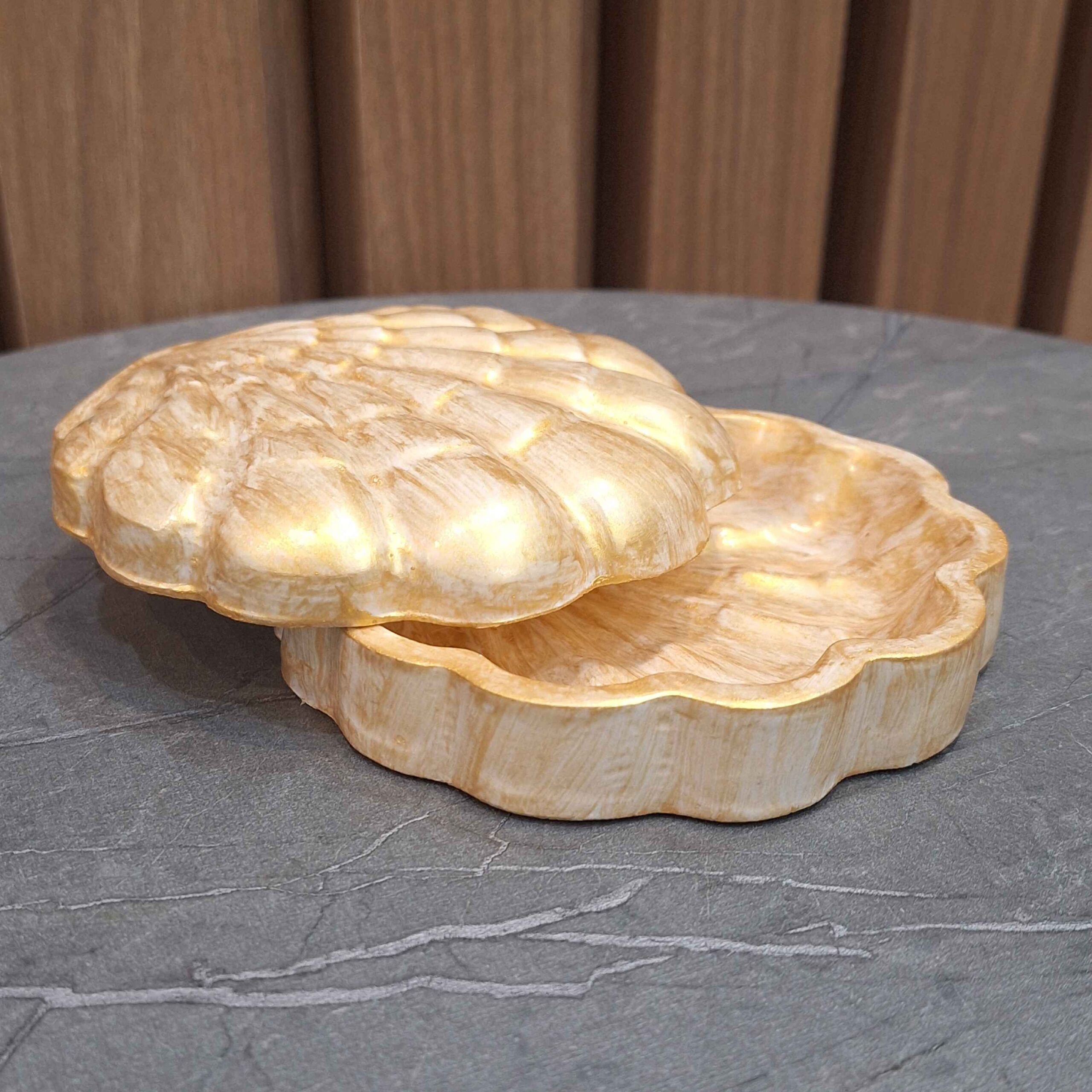 Gouden Schelp Sieradenschaaltje – Kunststeen – Voor Ringen & Sleutels