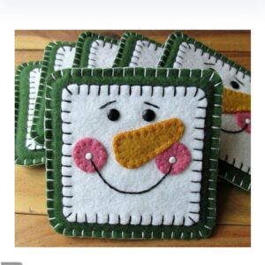 Sneeuwpop Vilten Onderzetters – Set van 4 Wit