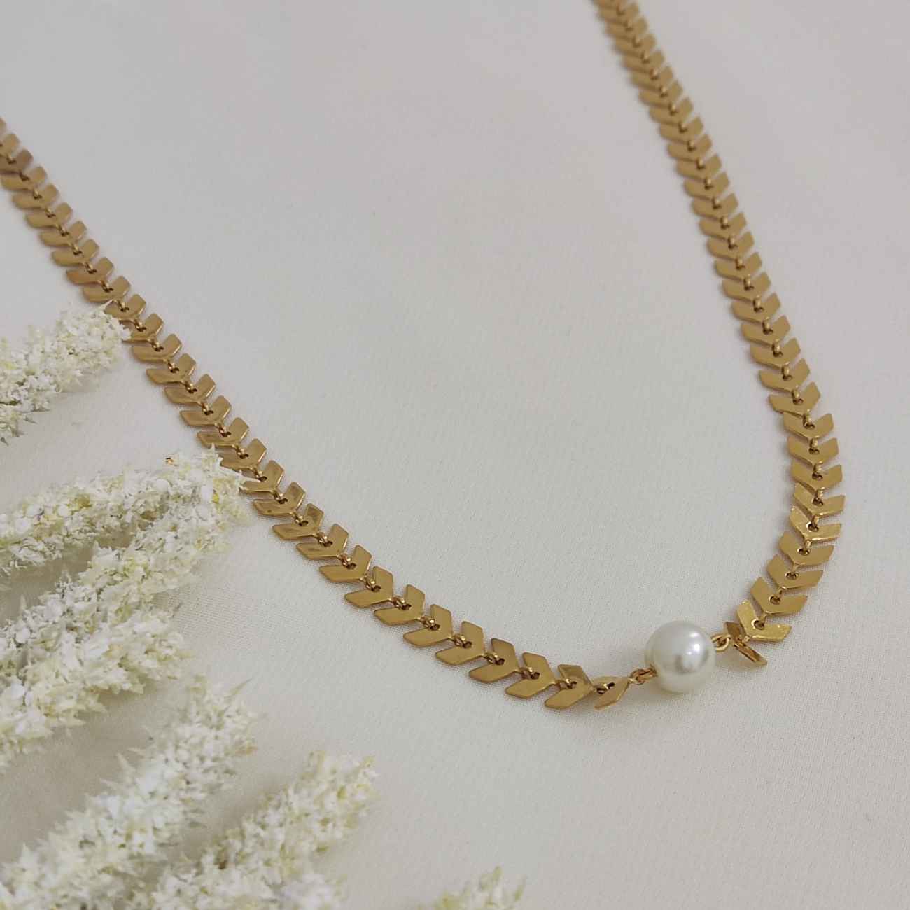 Gouden Choker Ketting – Visgraat Design – RVS