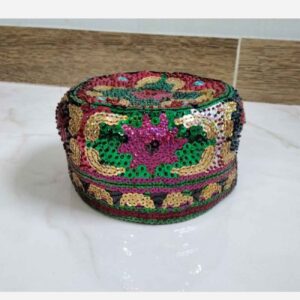 Groene Etnische Hoed met Pailletten en Bloemen