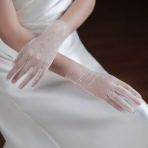 Witte Bruidshandschoenen – Kant met Strass Accenten