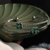 Women's Double-Line Cuff Bracelet for Women, Full-Stone with Flower Design (4)