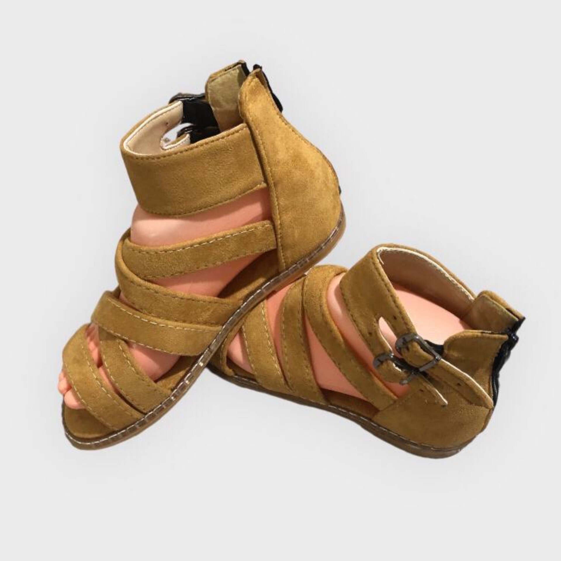 Dames Mode Platte Gladiatorsandalen – Bruin Suede
