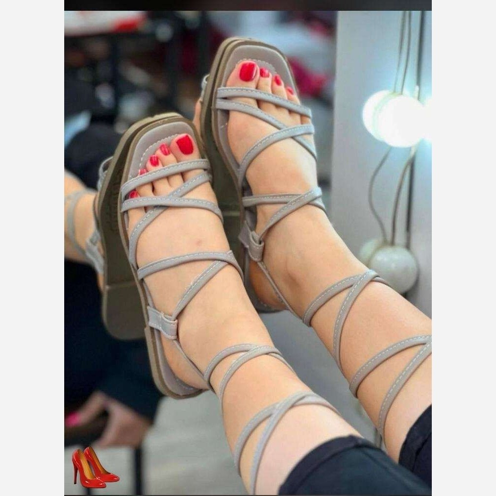 Dames Platte Romani Gladiatorsandalen – Grijs