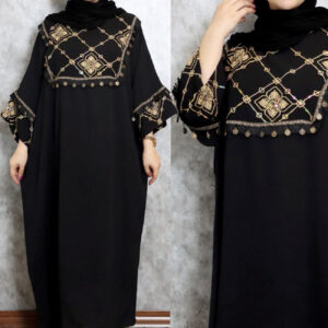 Dames Traditionele Mantu – Zwart met Munt Design