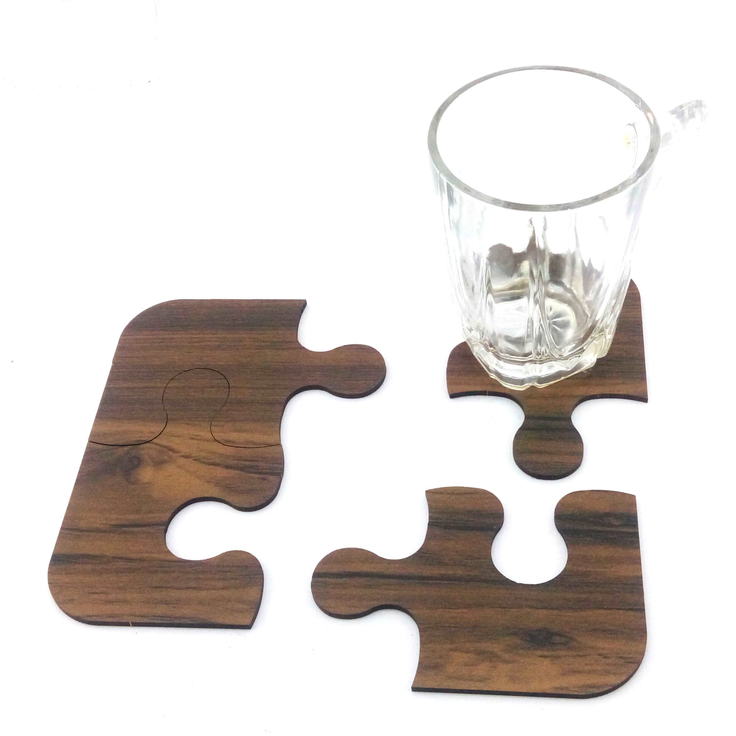 Houten Puzzel Onderzitter Set 4-pack – Geweldig voor Salontafels & Woondecoratie