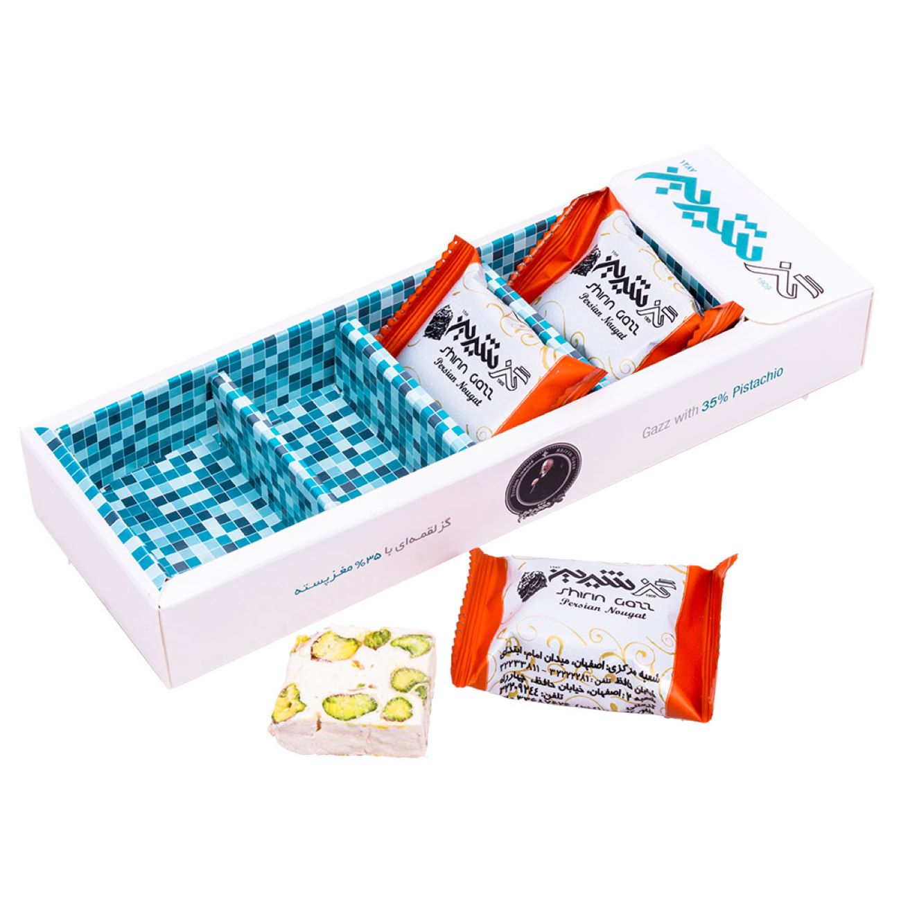 Shirin Gaz, 35% pistache, Perzische nougat – 50 g (10x)