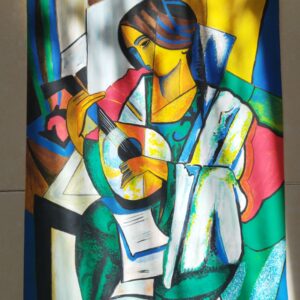 Abstract Gouache Schilderij in Kubistische Stijl
