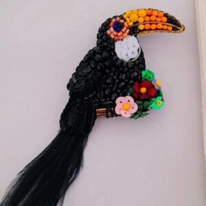 Geborduurde Toekan Broche – Zwart/Kleurrijk