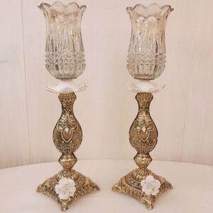 Bronzen Messing Kandelaar – Wit Bloesem Ontwerp
