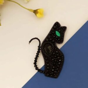 Charmante Geborduurde Kat Broche – Schattig en Kleurrijk