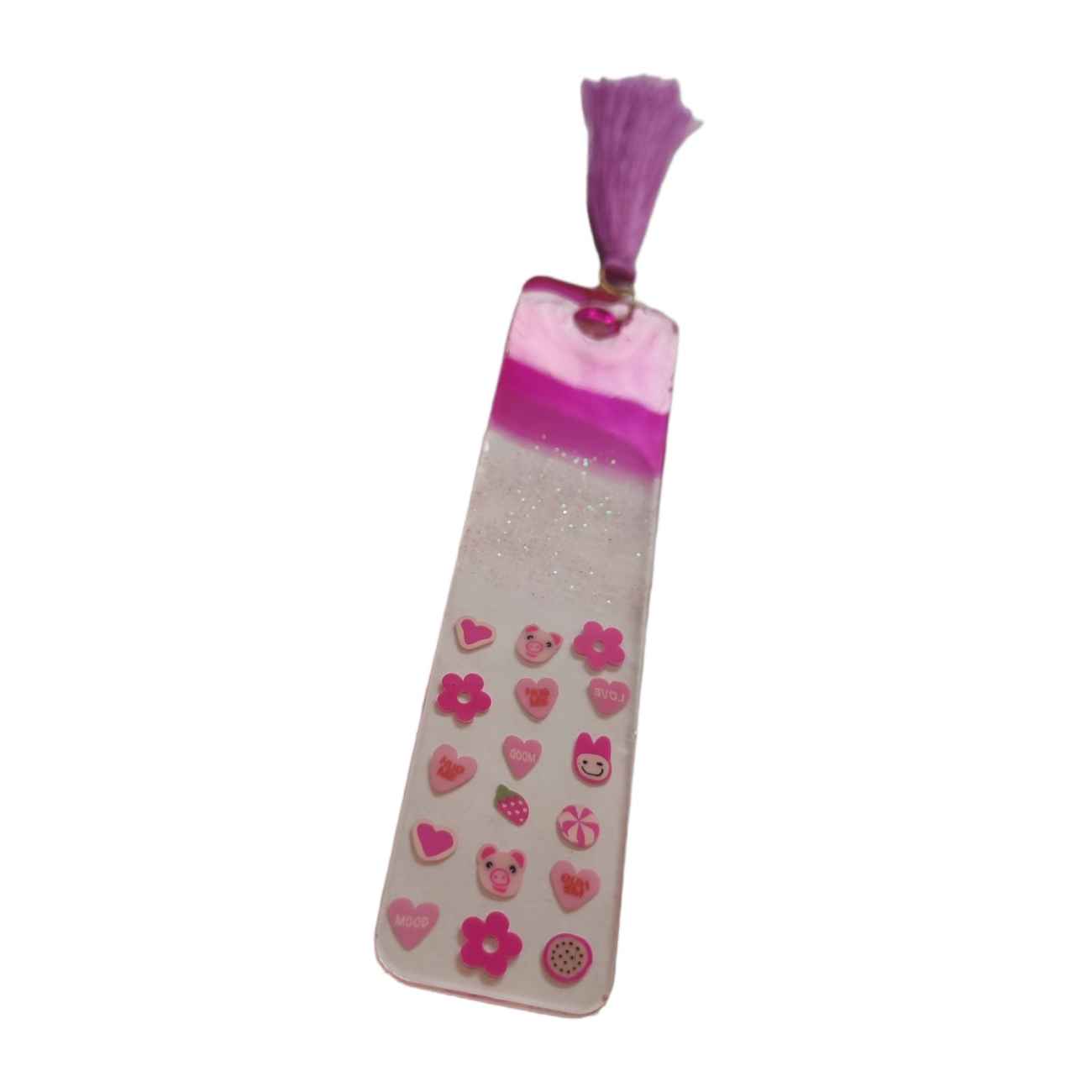 Elegante roze hars bladwijzer met bloemen en hart