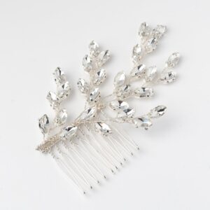Elegante metalen haarkam clips met blad en edelsteen