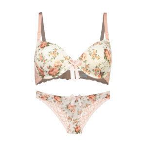 Vaste-Pad BH en String Set – Wit Bloemenpatroon