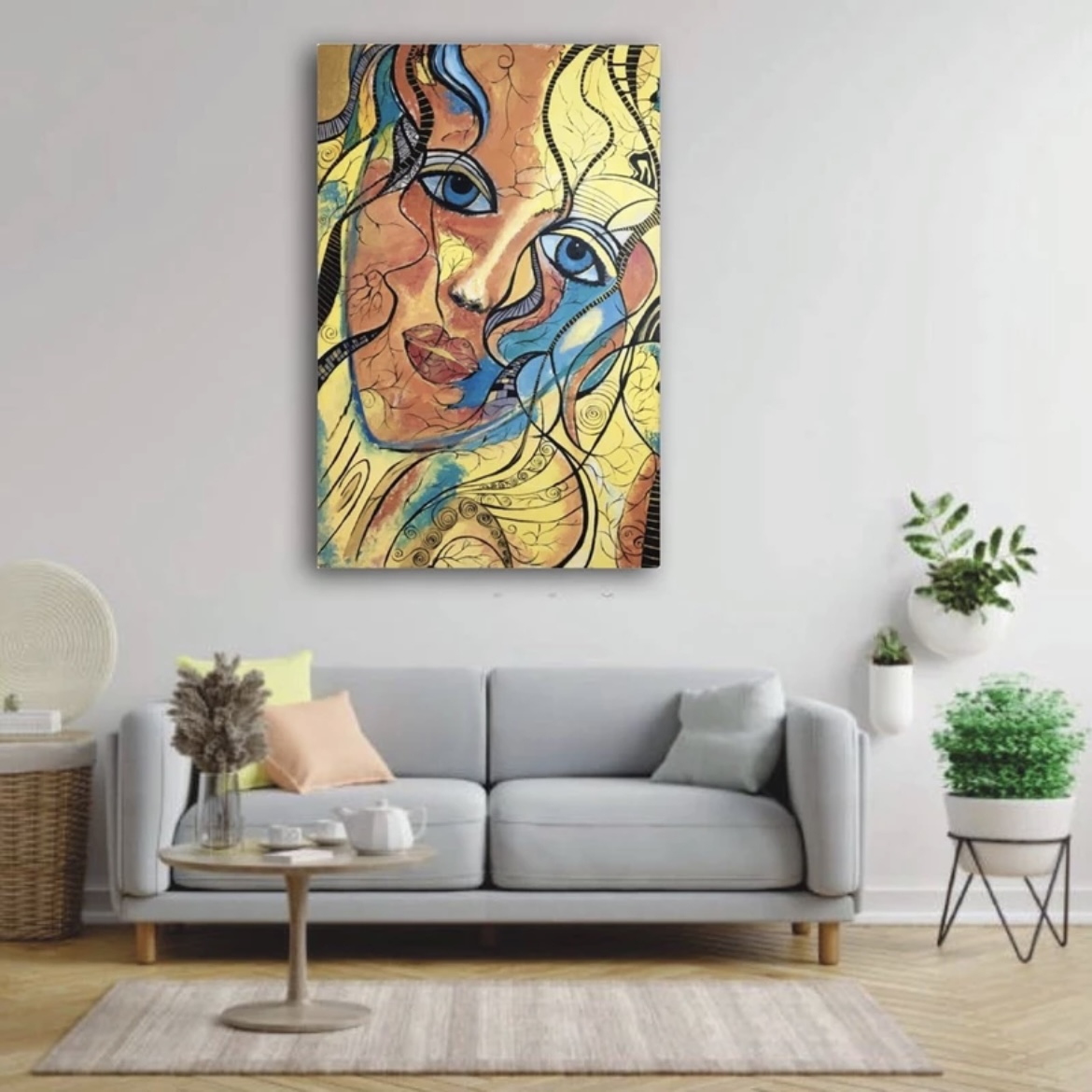Handgeschilderd Kubistisch Acryl Schilderij op Canvas