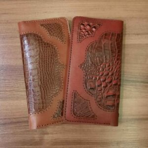 Handgestikte Leren Portemonnee – Vintage Geprint