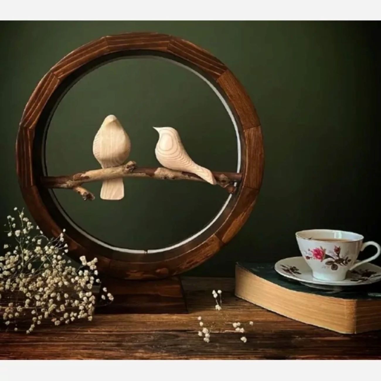 Handgemaakte Houten Tafellamp – Kunstzinnige Vogel