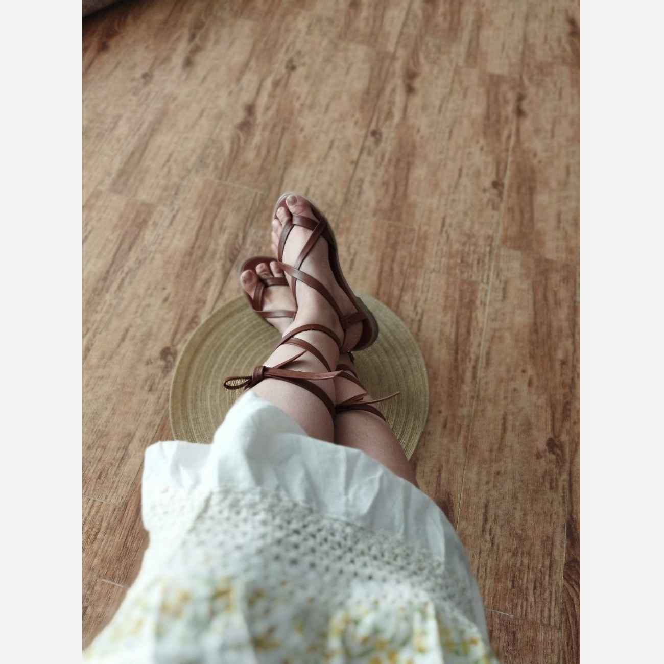 Handgemaakte Mid-Calf Gladiator Sandalen – Echt Leer
