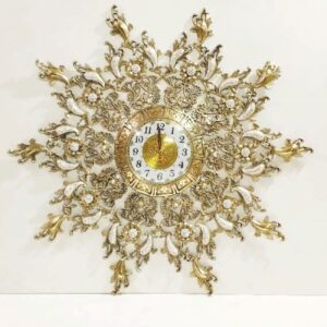 Grote Messing Bronzen Wandklok met Ronde Zonnestraal Vlam Ontwerp
