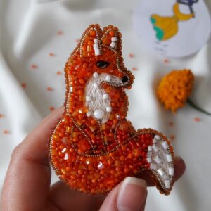 Majestueuze Geborduurde Vos Broche – Koninklijk en In het Oog Springend
