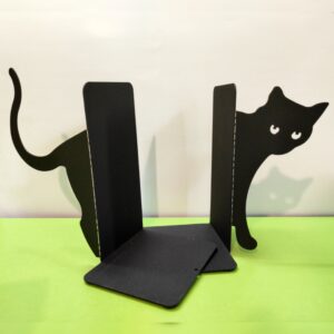 Minimalistische Kat Boekensteun – Zwart Metaal