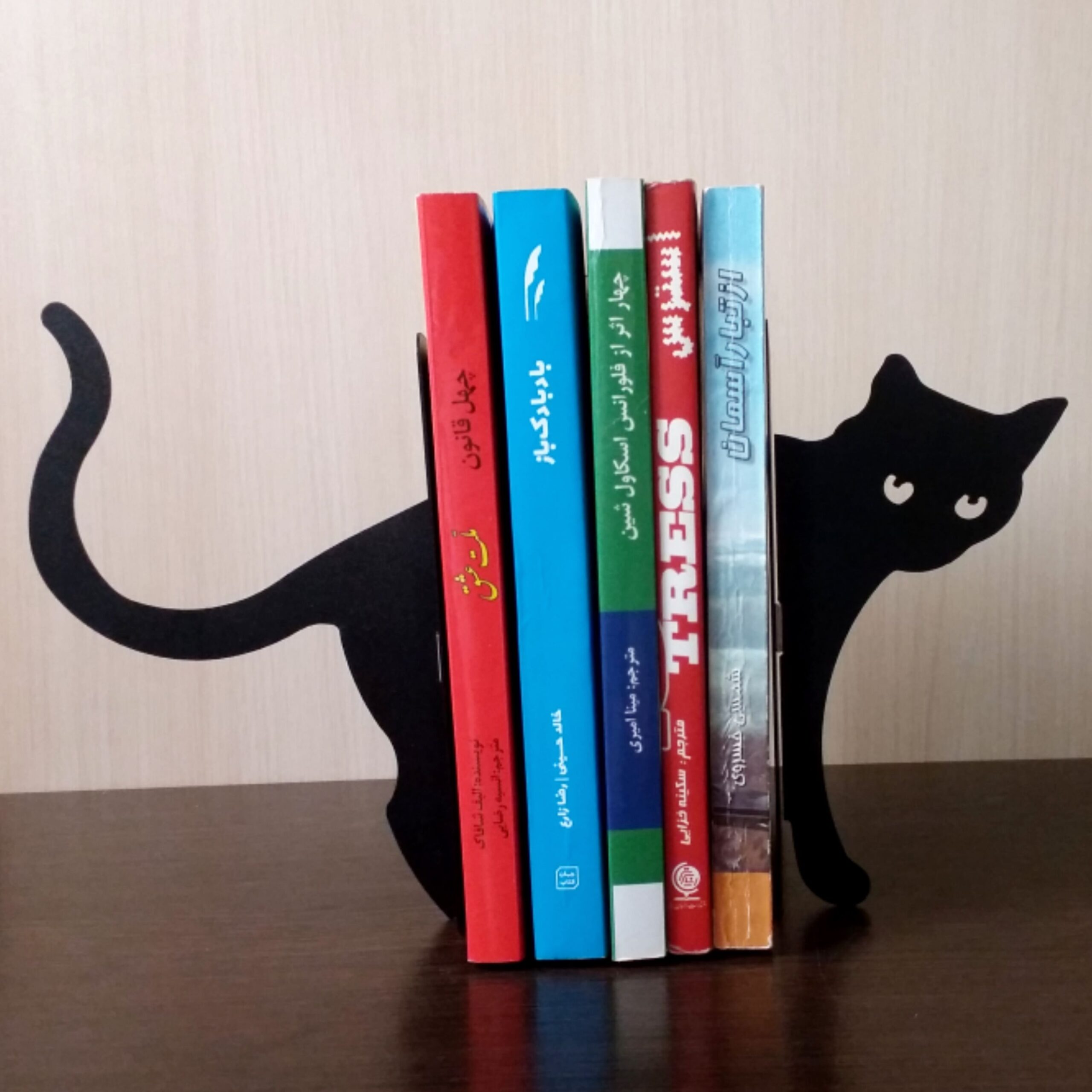 Minimalistische Kat Boekensteun – Zwart Metaal