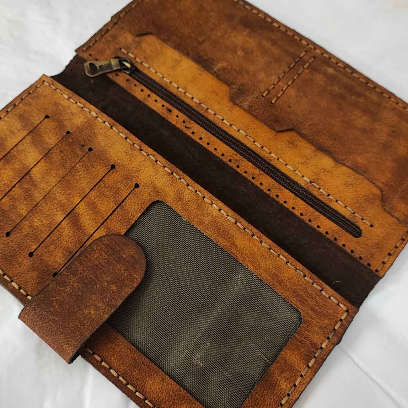Minimalistische Leren Lange Portemonnee – Bruin Leder