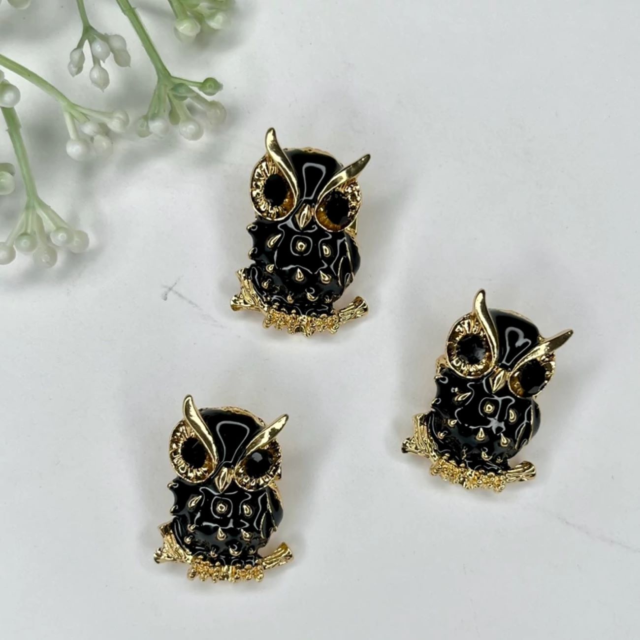 Uil Ontwerp Broche – Zwart Emaille