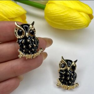 Uil Ontwerp Broche – Zwart Emaille