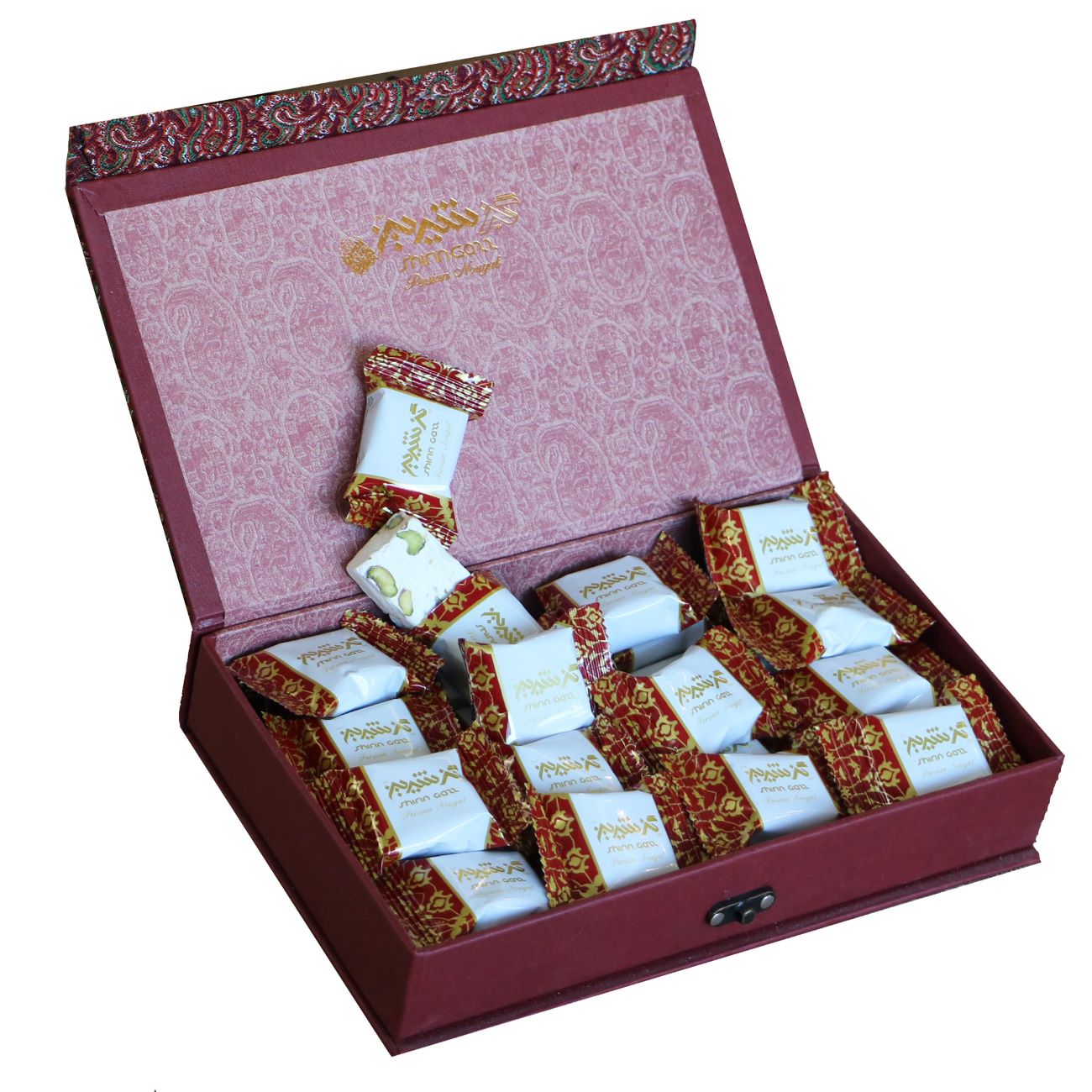 Shirin Gaz, 40% gemengde pistache & amandel in Termeh-doos – 360 gram (2x)
