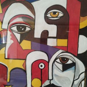 Kubistisch Gezicht Schilderij – Gouache op Karton
