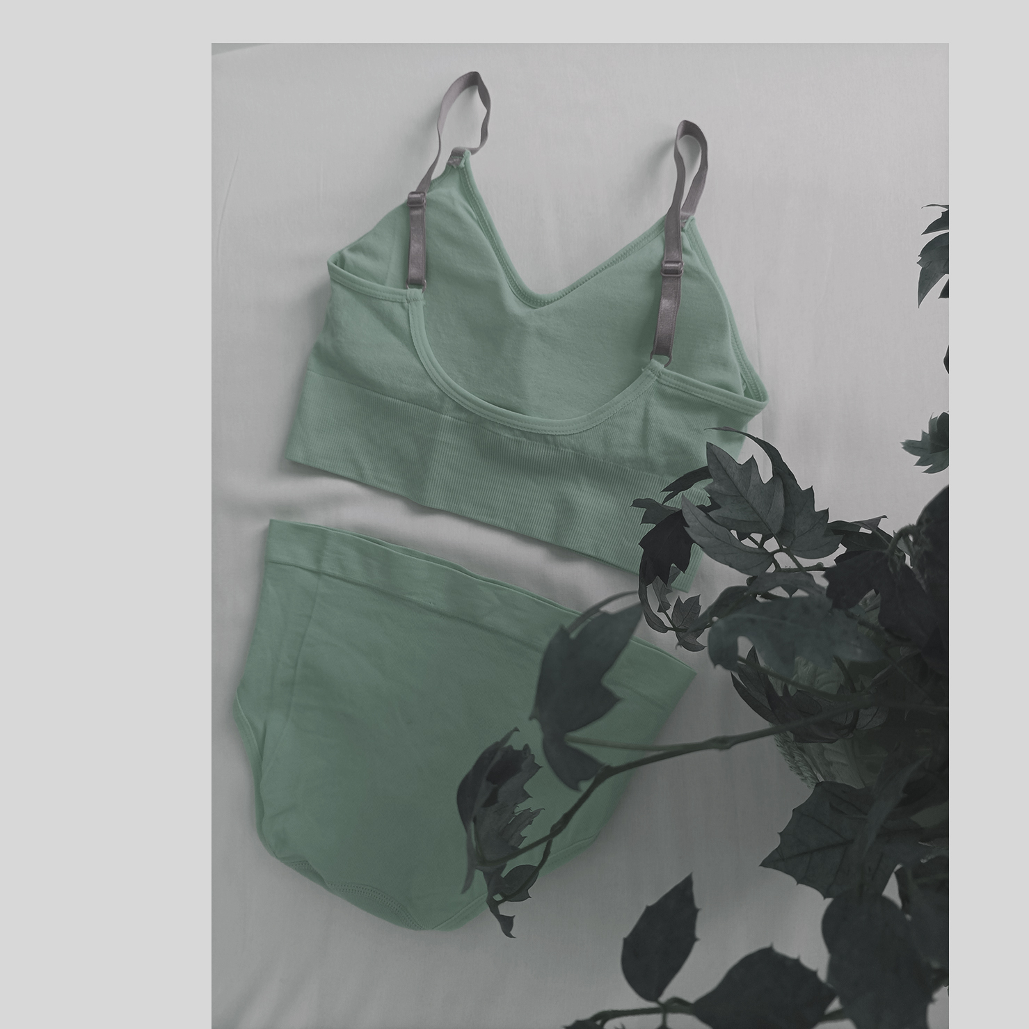 Zachte Gevoerde Sport-BH en Slip Set – Lichtgroen, Geschikt voor Gym en Thuis Ontspannen