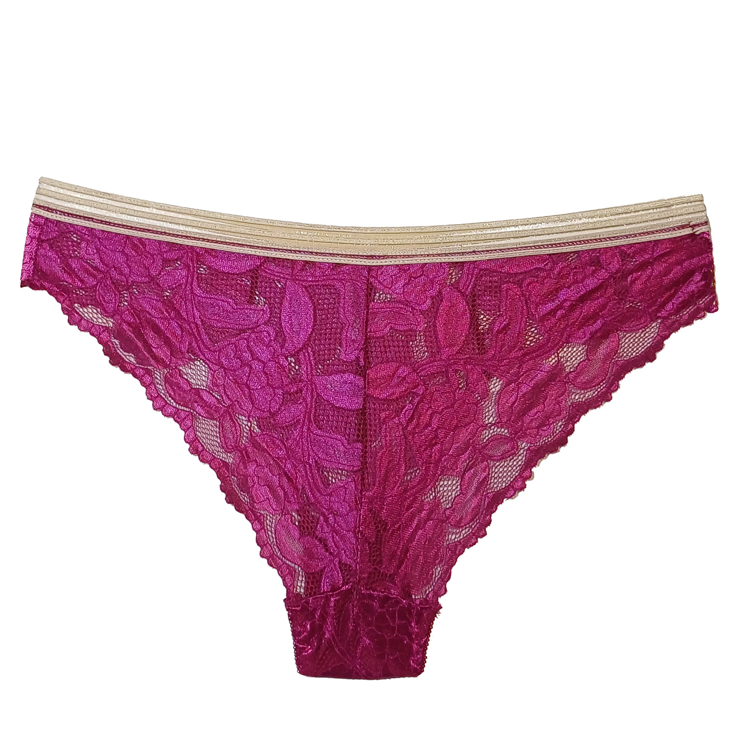 Magenta Lingerieset – Voorgevormde BH & String – Bloemenpatroon