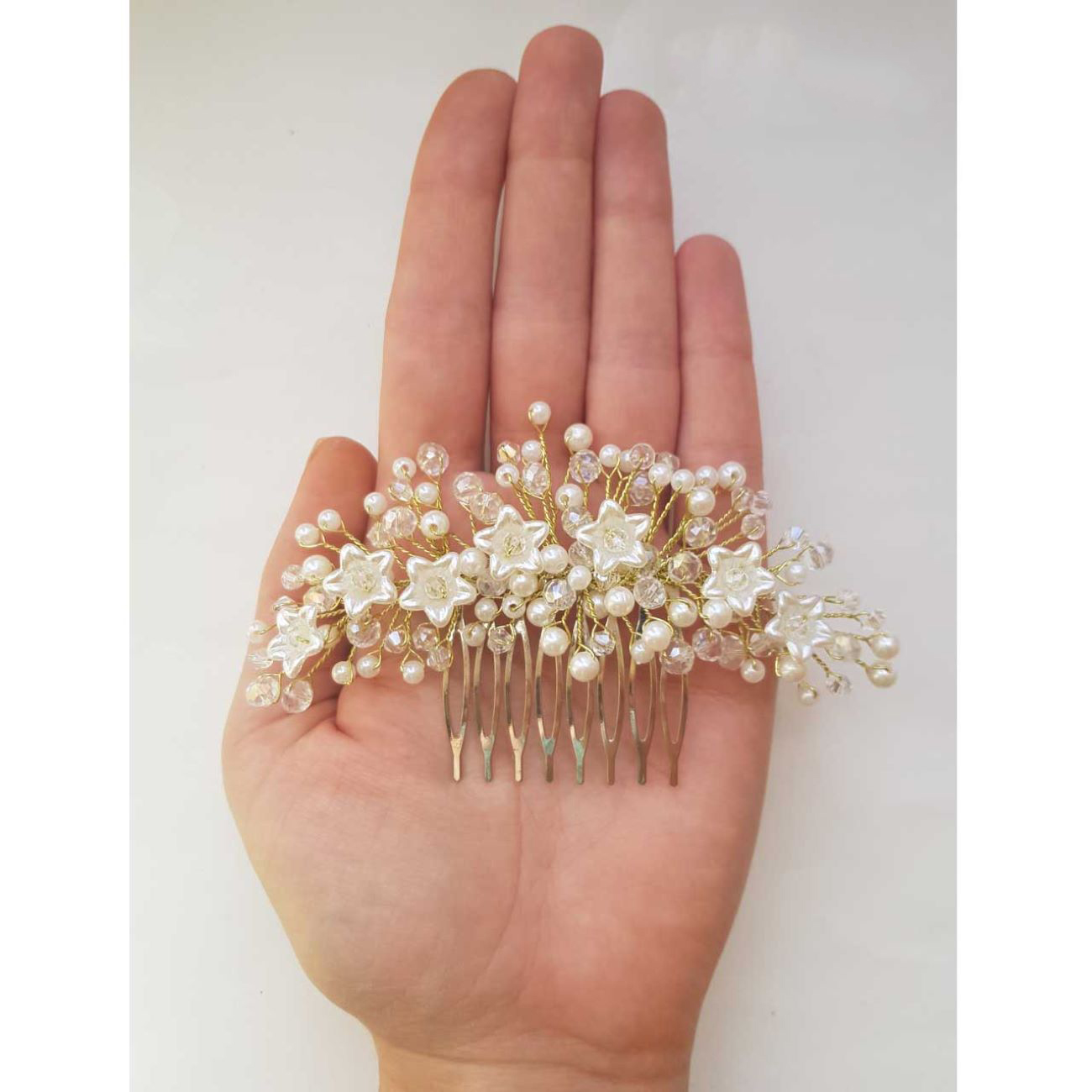 Stijlvolle Haar Kam met Fijne Parel Bloemen, Set van 2