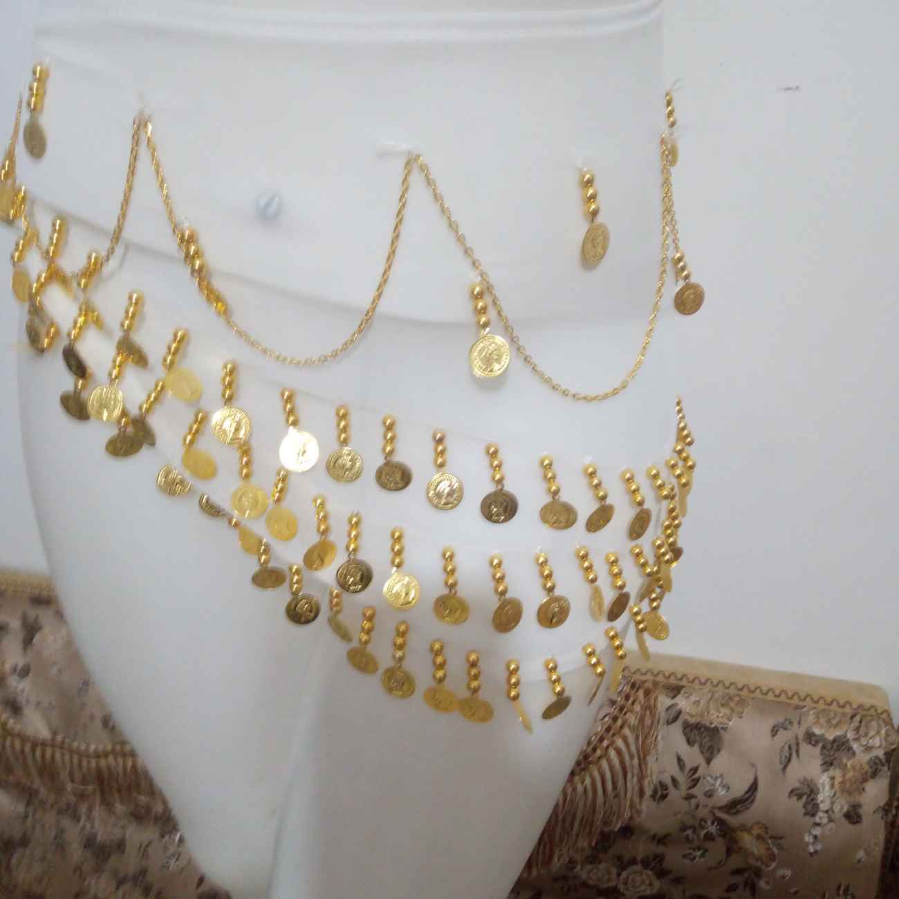 Dames Gouden Munt Fringe Sjaal – Heupdoek Geschikt voor Arabische Dans