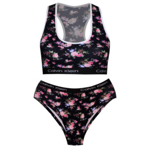 Dames Sport-BH en Slip Set – Bloemen Zwart