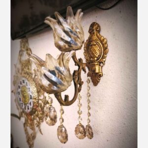 Messing & Brons Wandlamp met Dubbele Bloem & Twee-Licht Ontwerp