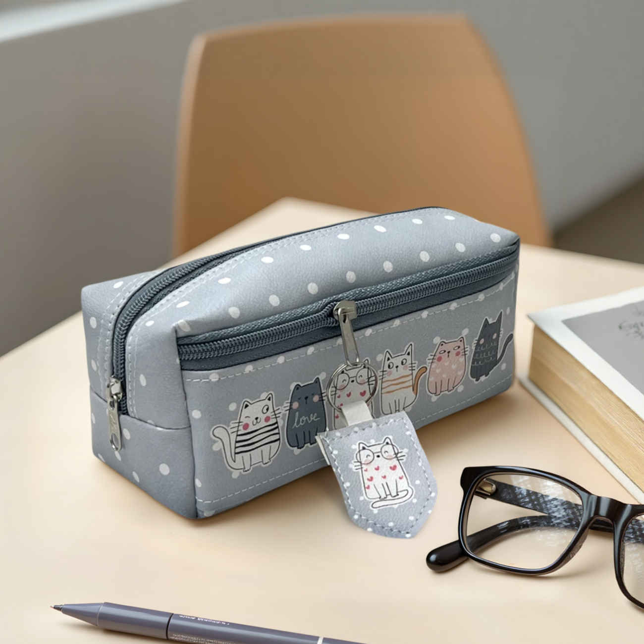 Grote Etui met 3 Ritsen – Kat Ontwerp
